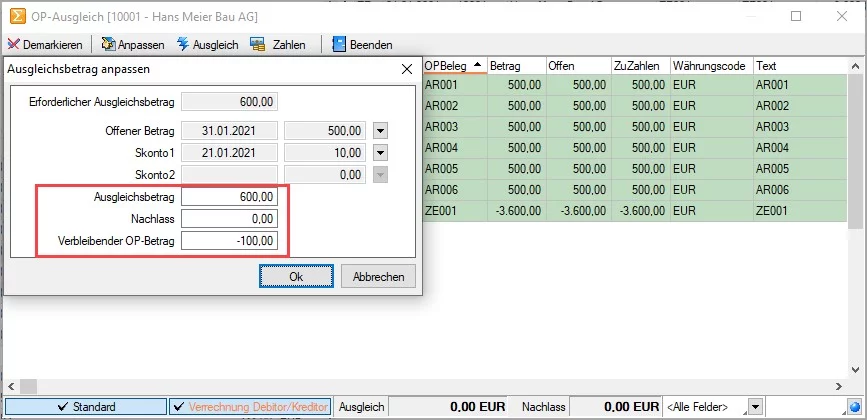 Ausgleichsbetrag bei OP mit Überzahlung anpassen