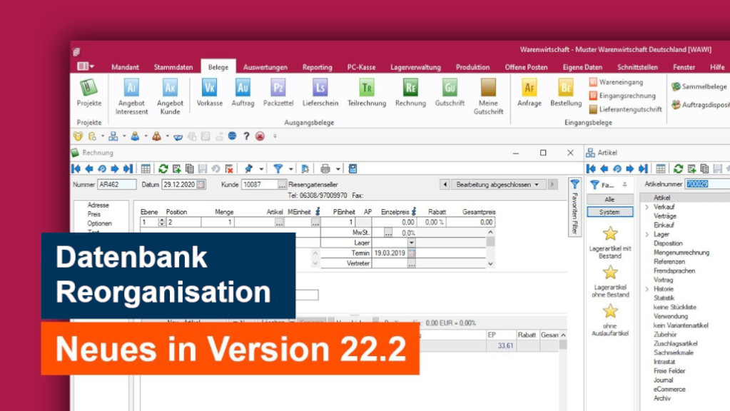 Neu in Version 22.2 Datenbank Reorganisation
