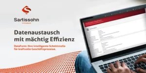 Person arbeitet an einem Laptop mit offensichtlicher Datenverarbeitungsanwendung, um die Schnittstelle und Prozessautomatisierung durch DataForm der Sartissohn GmbH zu demonstrieren.