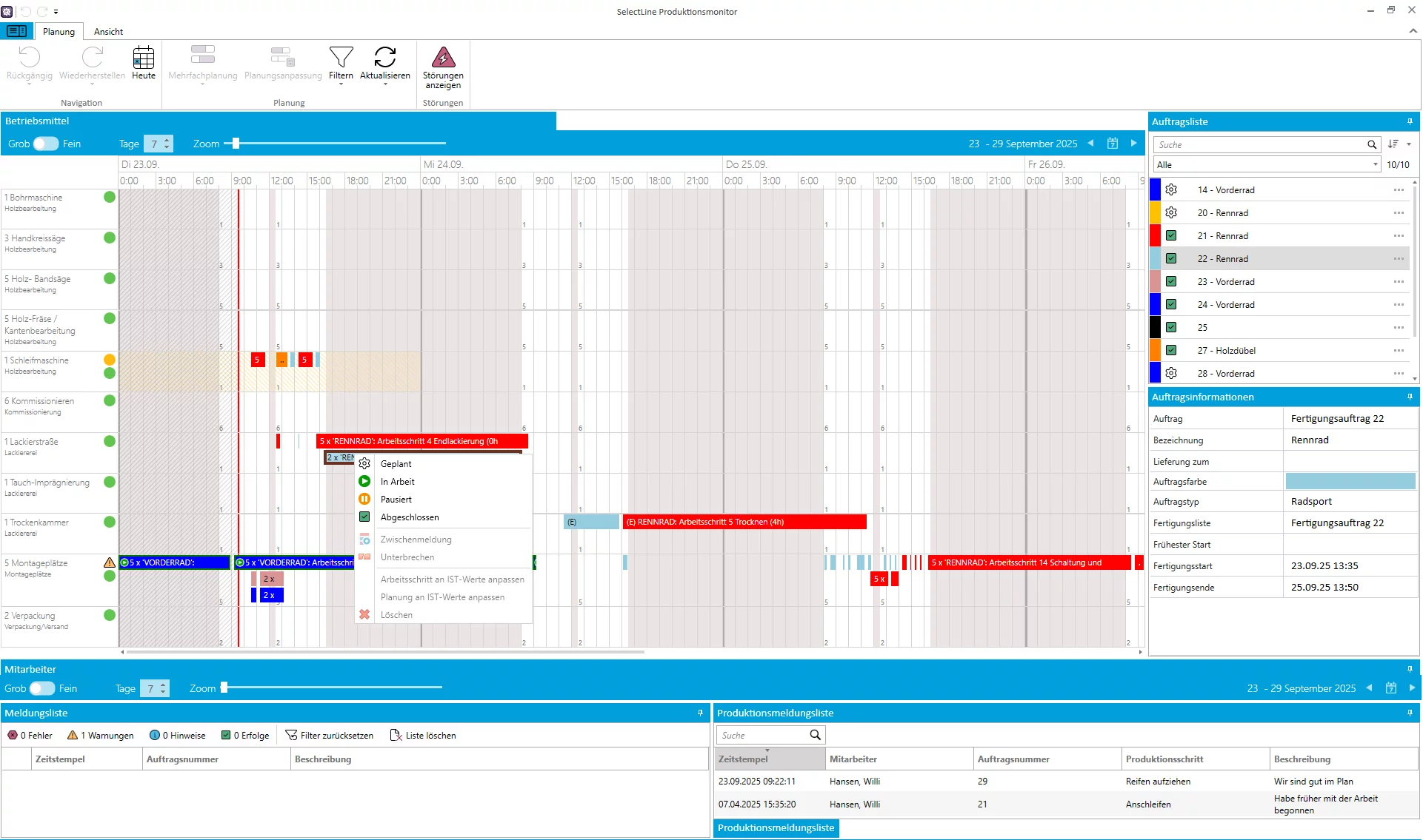 Screenshot der Meldung eines Arbeitsfortschrittes im Produktionsmonitor